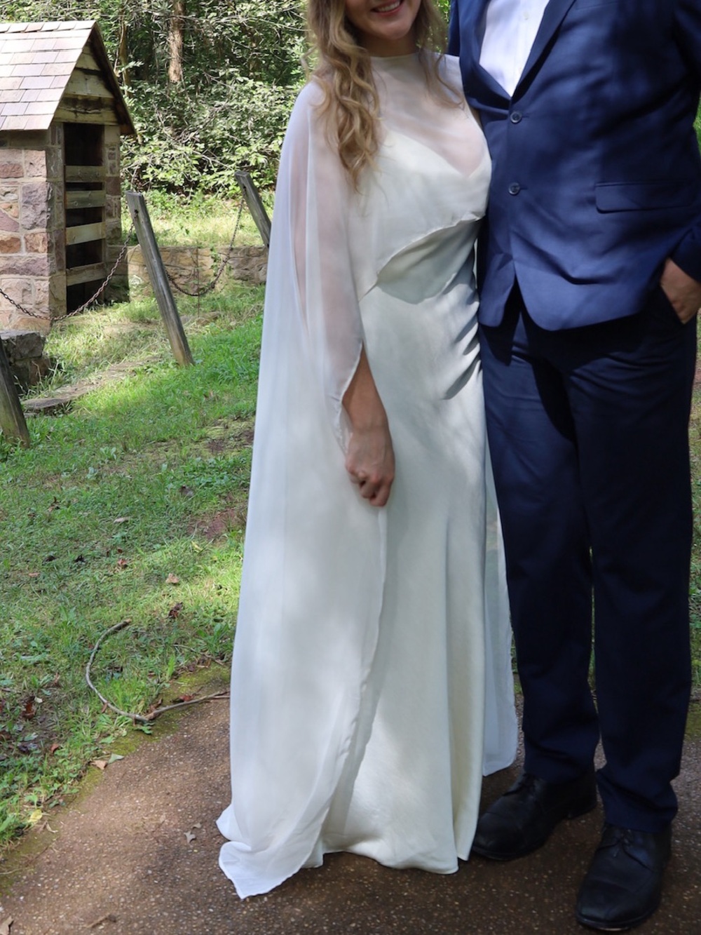 Lulu's Ivory Satin Cape Wedding Dress